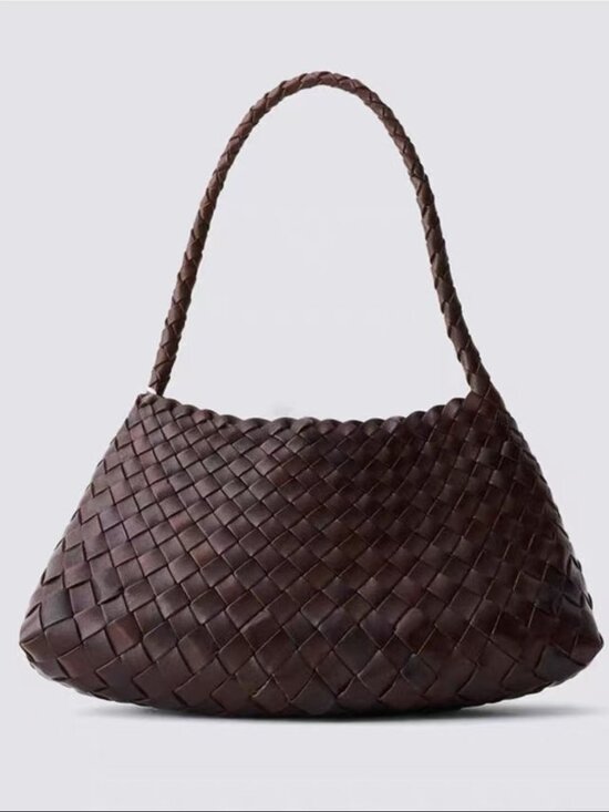 Dragon Diffusion Handbags - Dragon Diffusion Woven Leather Shoulder Bag Dark Brown Handmade Style